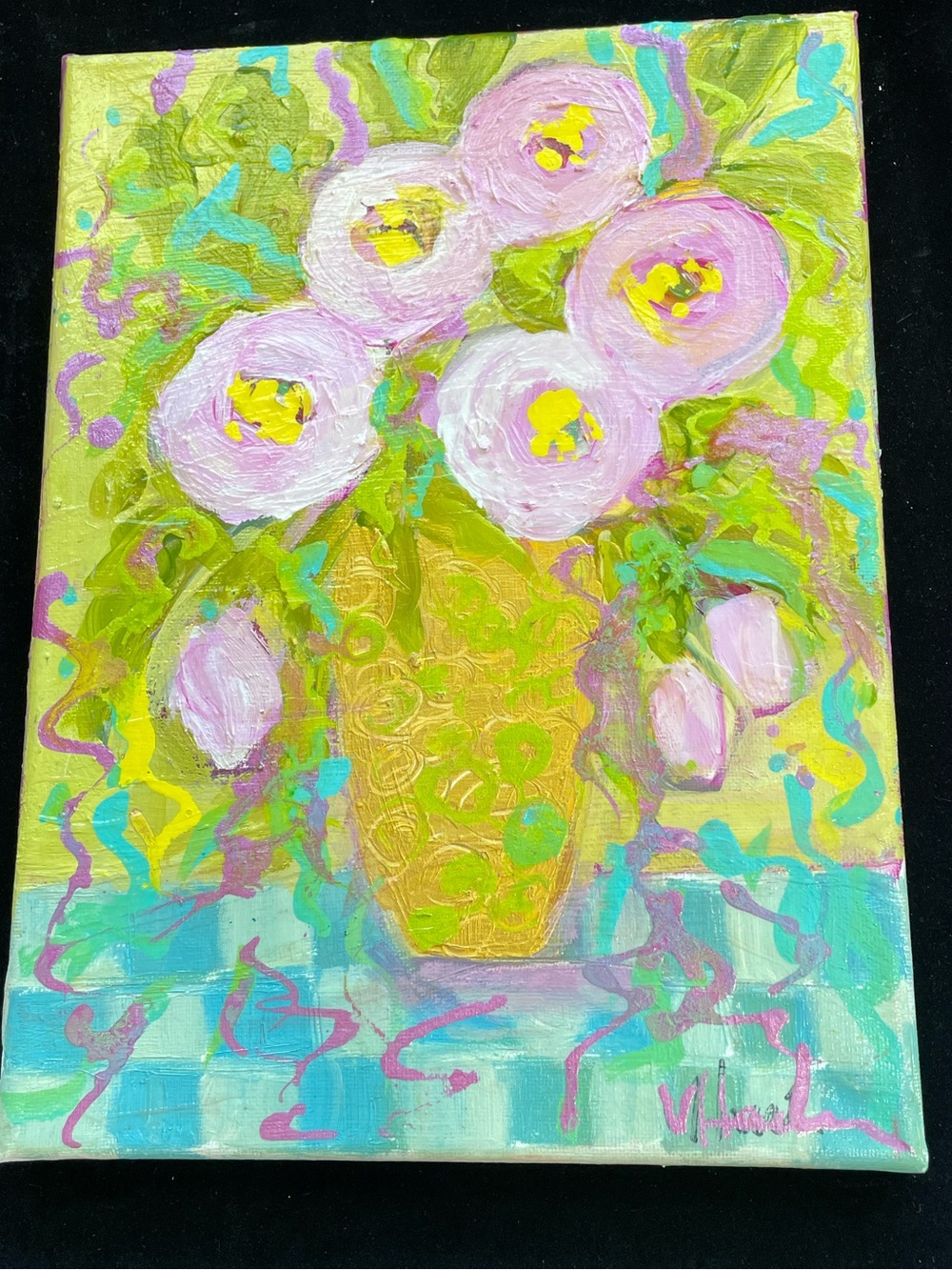 Pink Peonies “An Original Acrylic Painting On Canvas 12”x9”